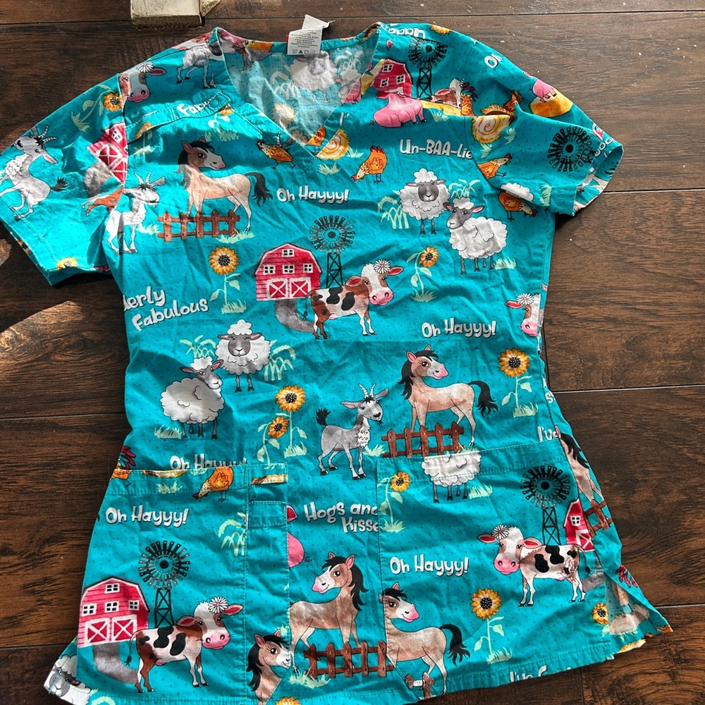 Dickies Teal Animal Print Scrub Top